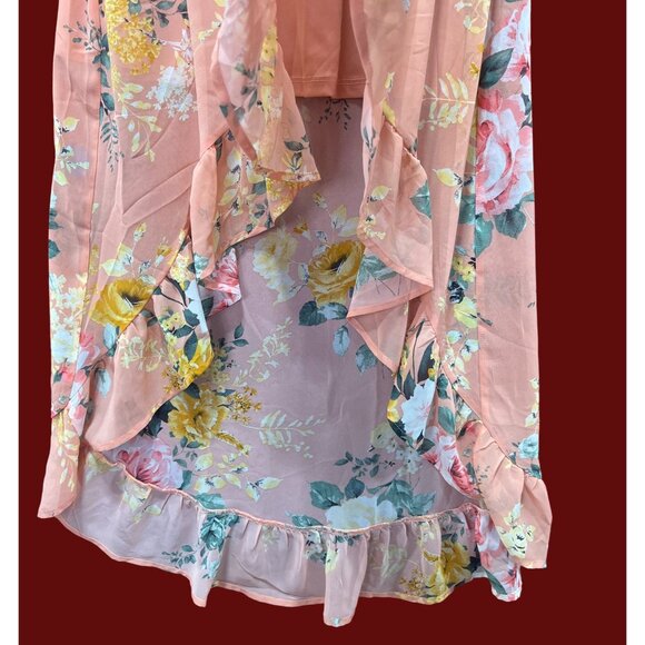 Rue 21 -Women's Summer Sleeveless High Low Hem Ruffle Floral Dress- Pink -Medium - Picture 11 of 16